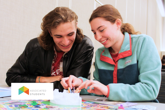 Students playing a board game.