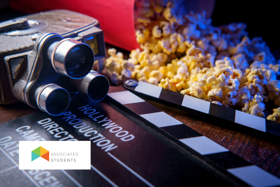 Popcorn and a film clap board.