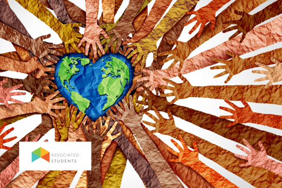 Paper crafted hands reaching towards a heart- shaped earth.