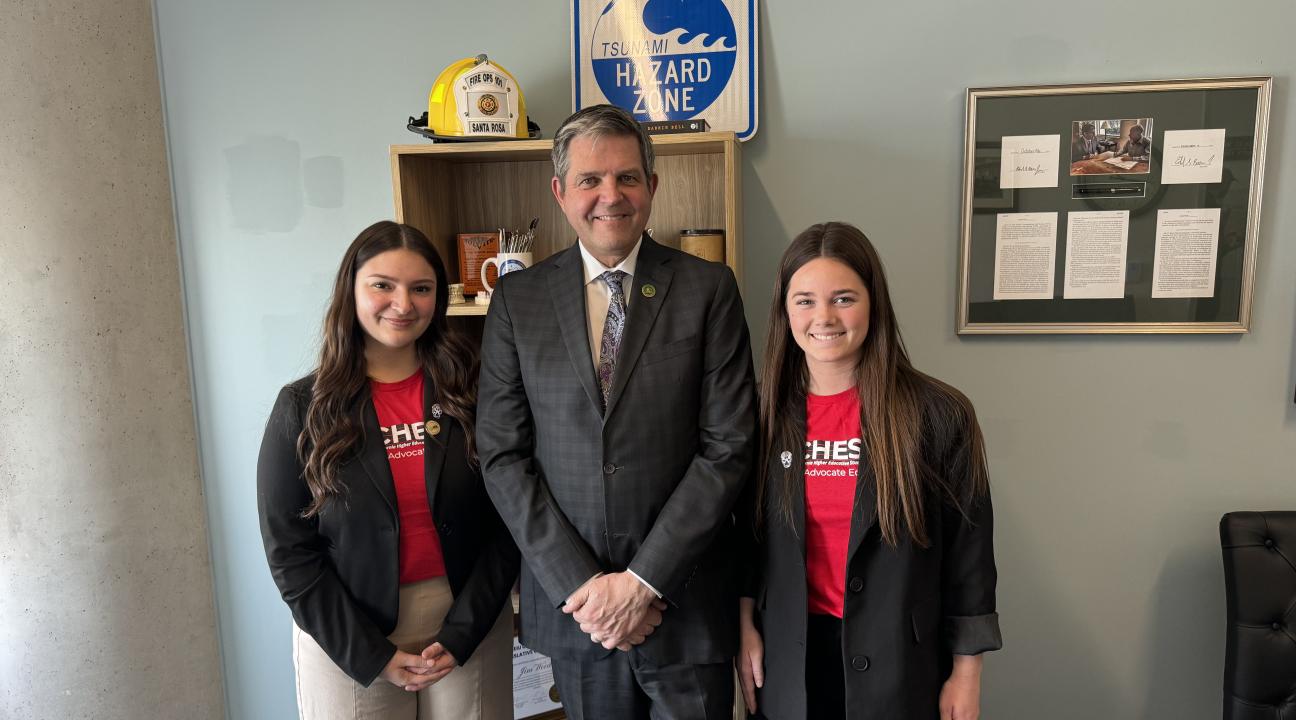 Cassandra Garcia and Taylor Frickman meeting with CA Assembly member Woods