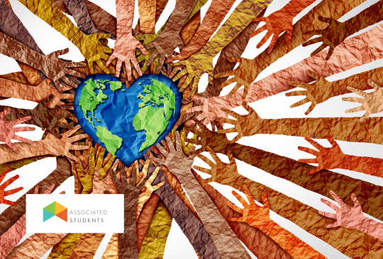 Paper crafted hands reaching towards a heart- shaped earth.