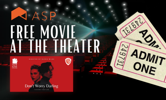 Movie theater, two movie tickets, and the movie poster for "Don't Worry Darling"