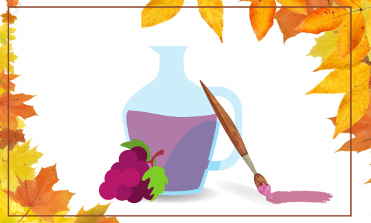 Jug of wine with a paint brush and fall leaves