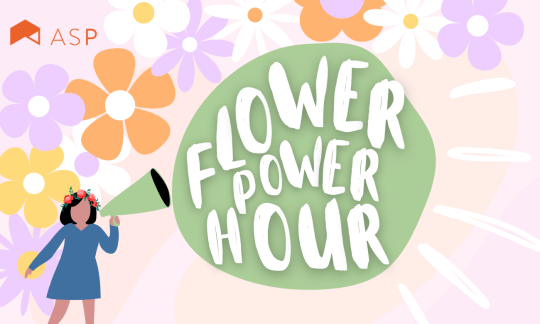 Illustration of woman holding a megaphone surrounded by flowers.